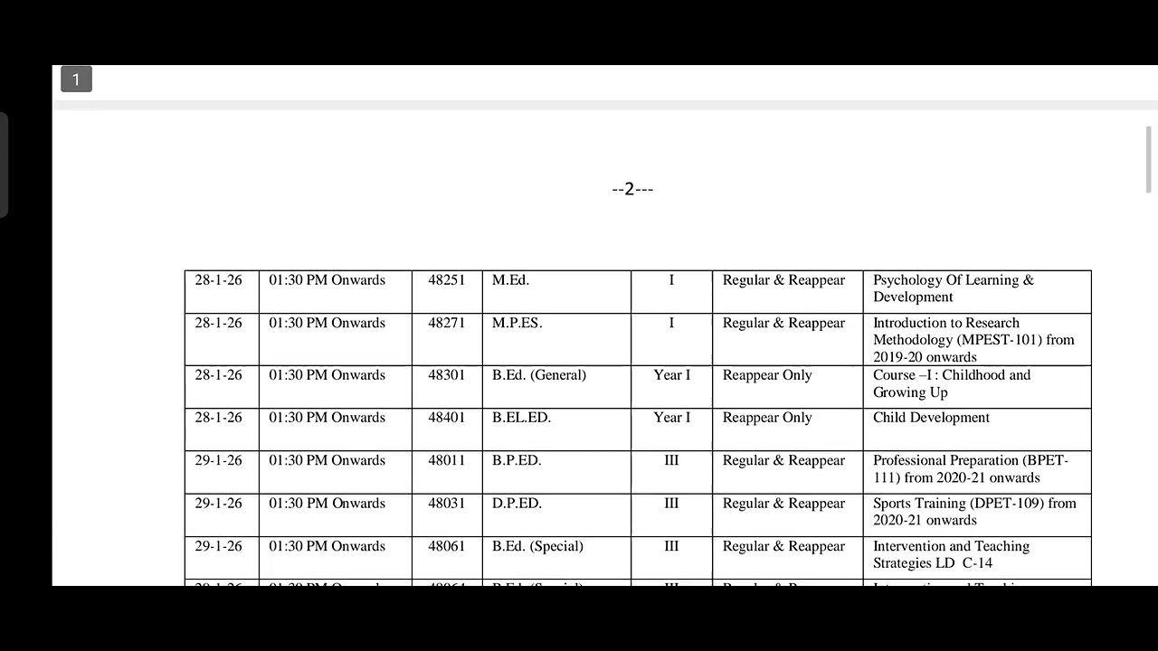 NCTE/RCI Courses Reappear Examination Date-Sheet January 2026||B.Ed Reappear/CRSU