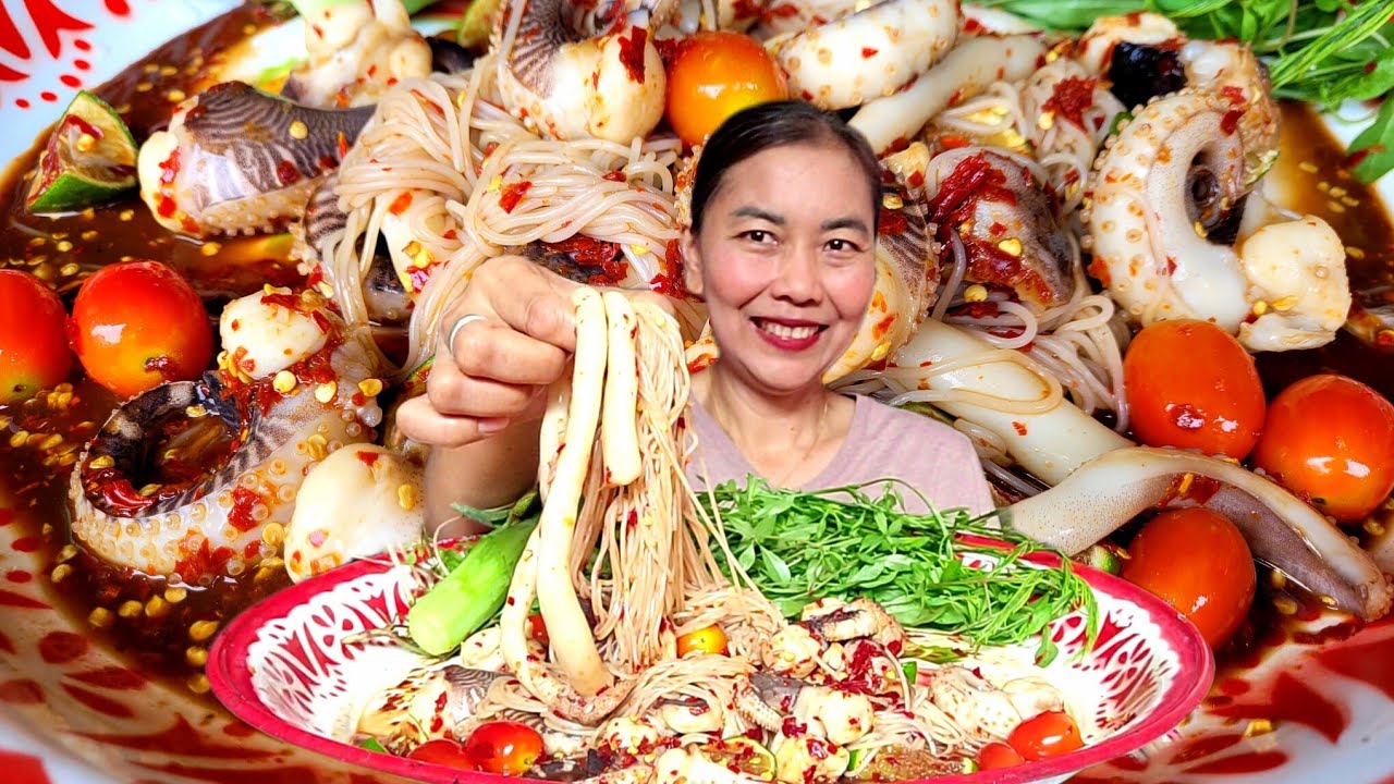ตำซั่วหนวดหมึกเผ็ดๆนัวๆกินกับผักแก่นขมมันสุดแซ่บอิหลีจ้า 23-02-69