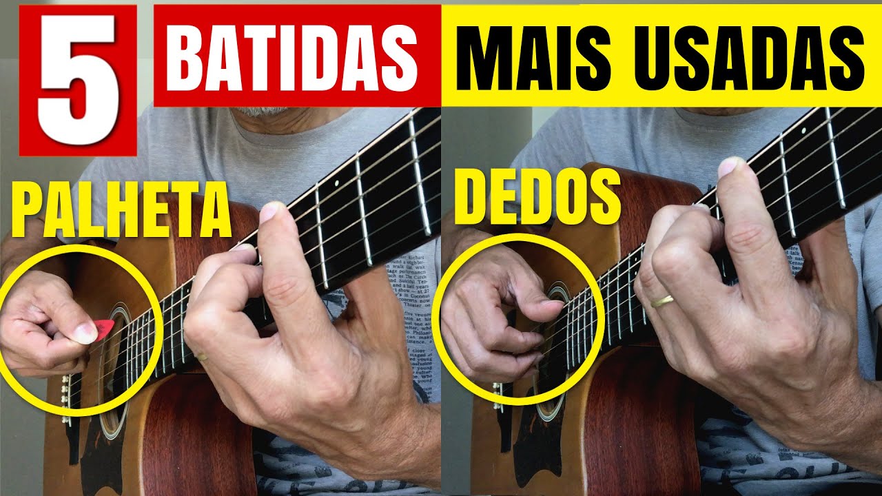 AS 5 BATIDAS MAIS USADAS NO VIOLÃO COM PALHETA E SEM  - Veja a diferença no violão - Aula de violão🎸