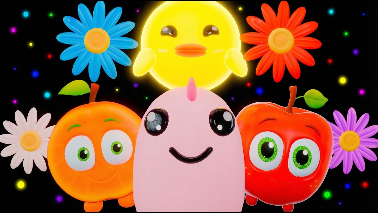 🐥 ¡Mi Pollito Amarillo Conoce al Dino Rosa! | Funky Fruites Canción Infantil y Video Sensorial
