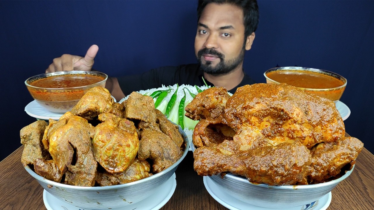 HUGE MUTTON LIVER CURRY, WHOLE CHICKEN CURRY, RICE, SALAD MUKBANG ASMR EATING SHOW | BIG BITES |