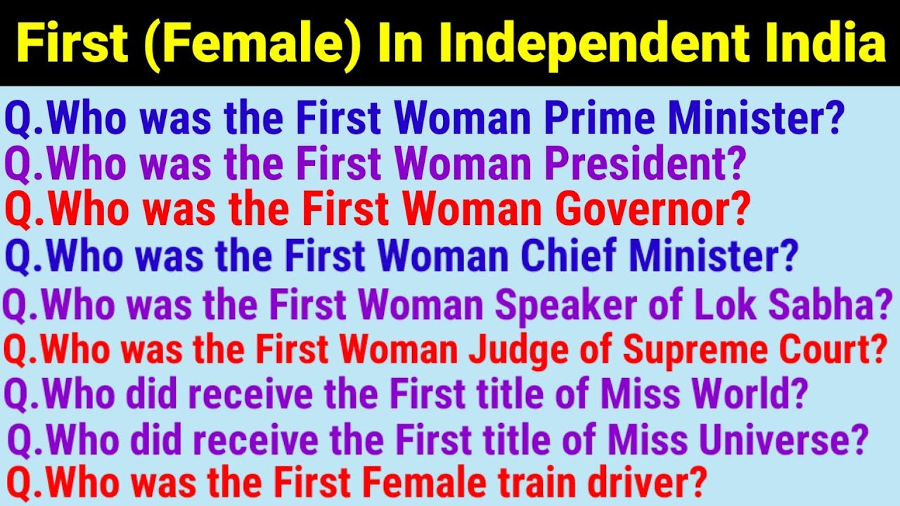 First Woman Prime Minister Of India||First Woman Chief Minister In India||First (Female) Of India