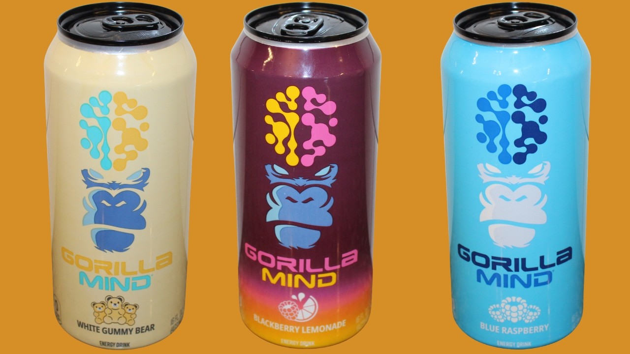 Gorilla Mind Energy Drink: White Gummy Bear, Blackberry Lemonade & Blue Raspberry Review
