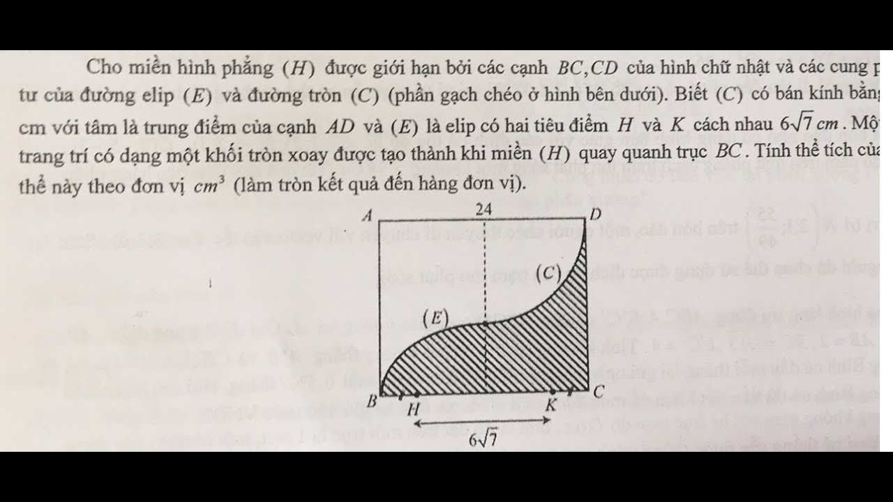 Toán 12: Cho miền hình phẳng (H) được giới hạn bởi các cạnh BC, CD của hình chữ nhật và các