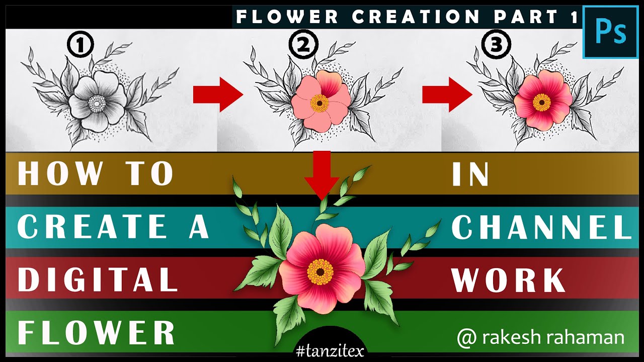 Photoshop Tutorial To Create Digital Flower From Sketch #fashion Textile #Digitalprint #dressdesign