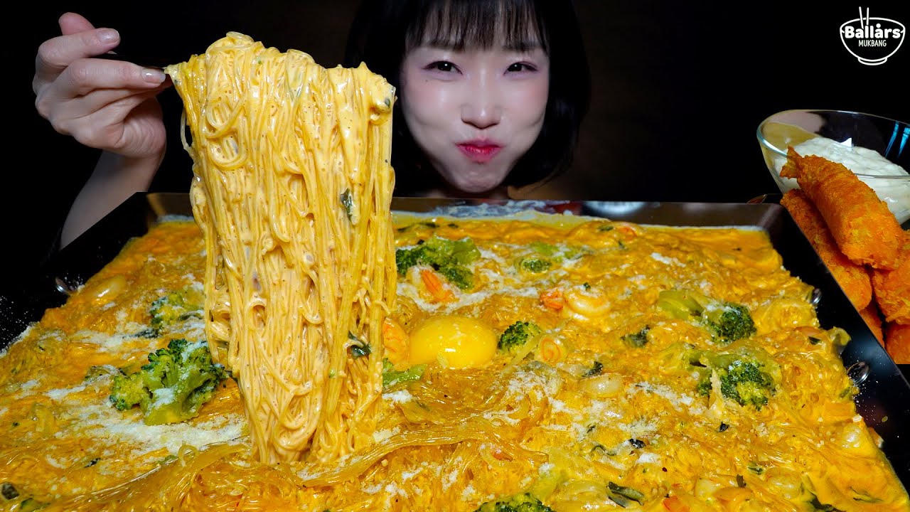 Mukbang:) Cream shrimp noodles & Fried shrimp Mukbang ☆ Big Bites :: ASMR :: Eatingshow ☆