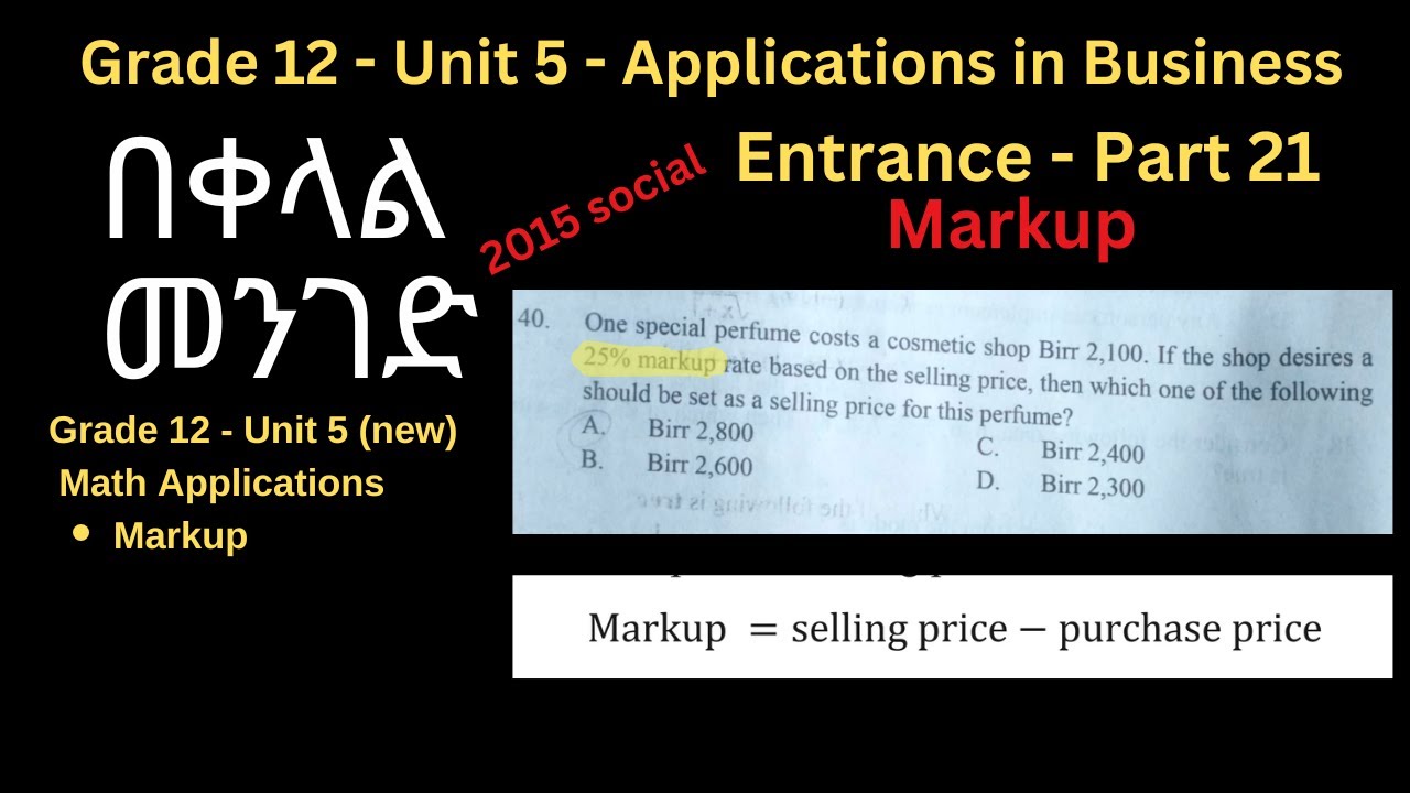 Grade 12 - Unit 5 - Markup | Mathematical Applications in Business