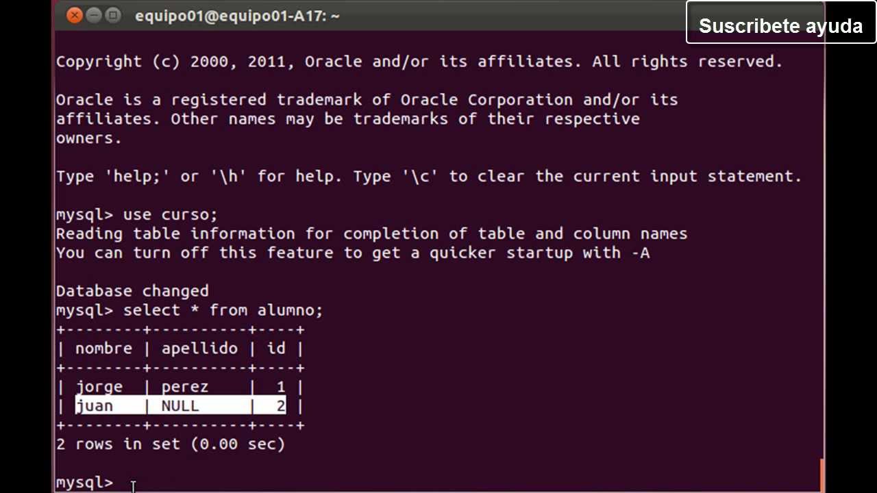 Curso B&aacute;sico MYSQL Sentencia 