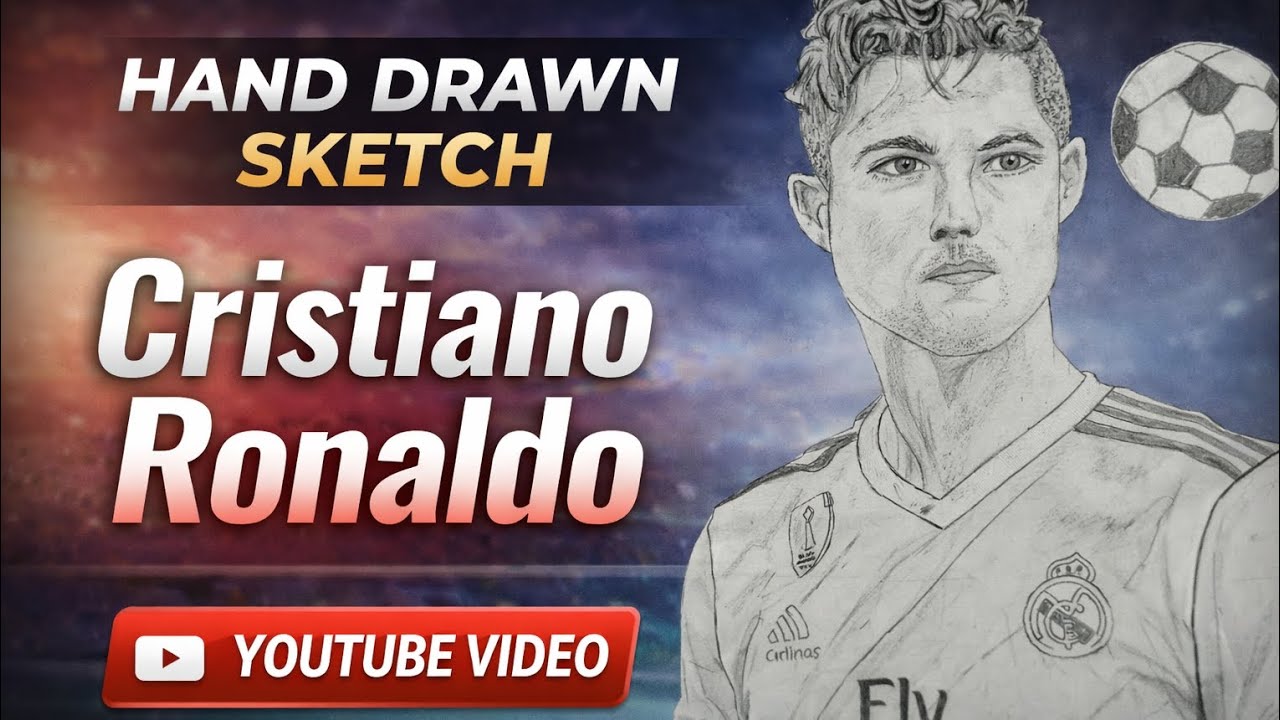 क्रिस्टियानो रोनाल्डो का रियलिस्टिक पेंसिल स्केच | Hand Drawn Ronaldo Drawing ⚽ Feburary 14, 2026
