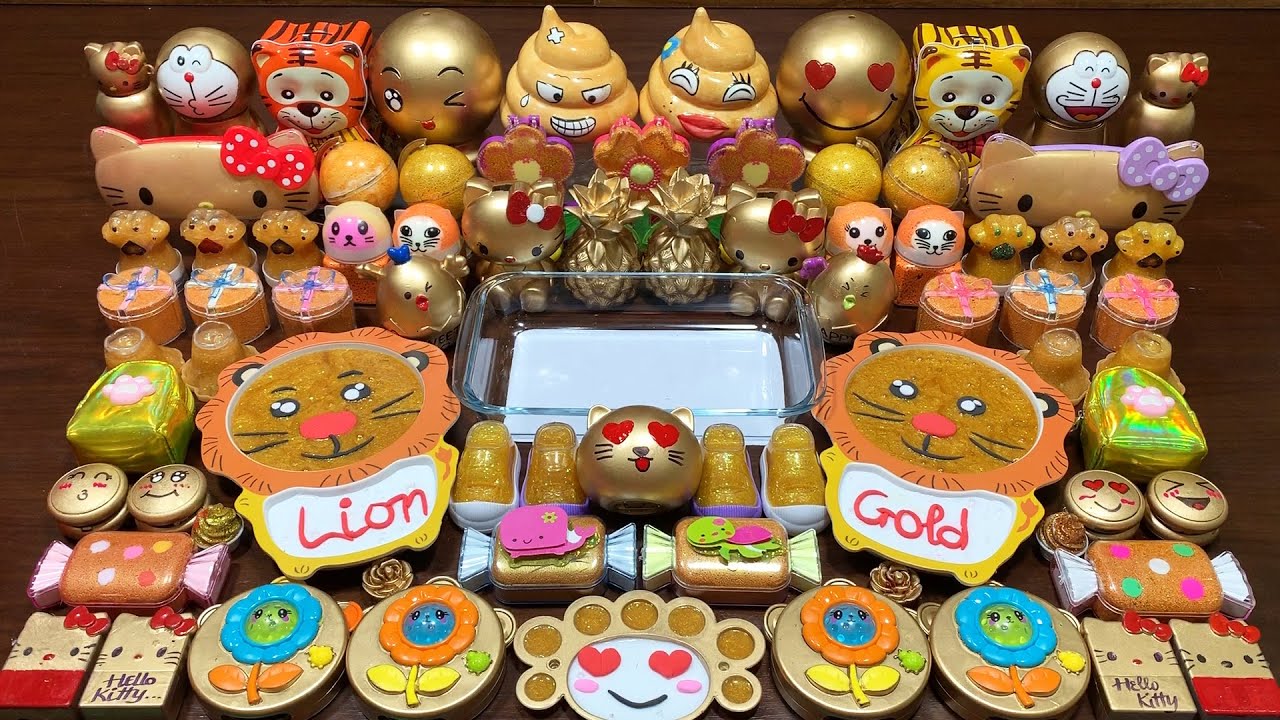 SPECIAL LION GOLD SLIME - Mixing Random Things Into Glossy Slime ! Satisfying Slime Videos #1221