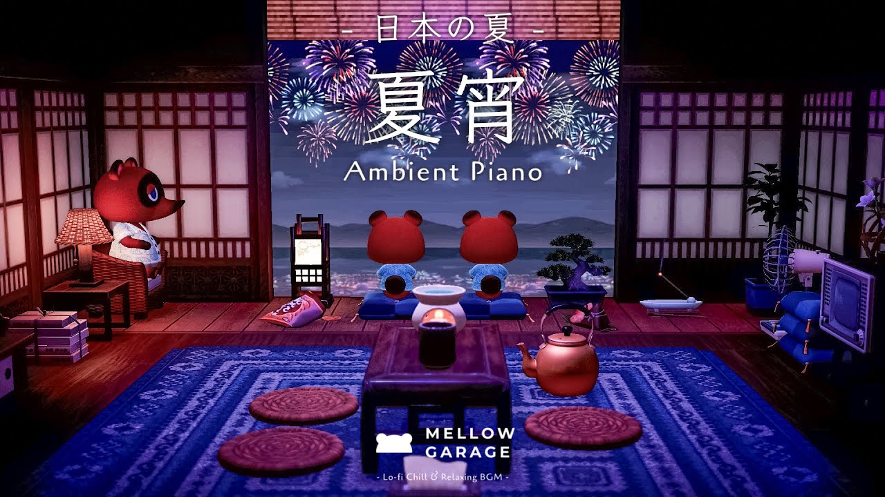 【作業用BGM】日本の夏 夜のAmbient Piano｜田舎の夏祭りと縁側から眺める花火｜ノスタルジックで切ない夏の終わりのアンビエントピアノ｜花火の音・自然音