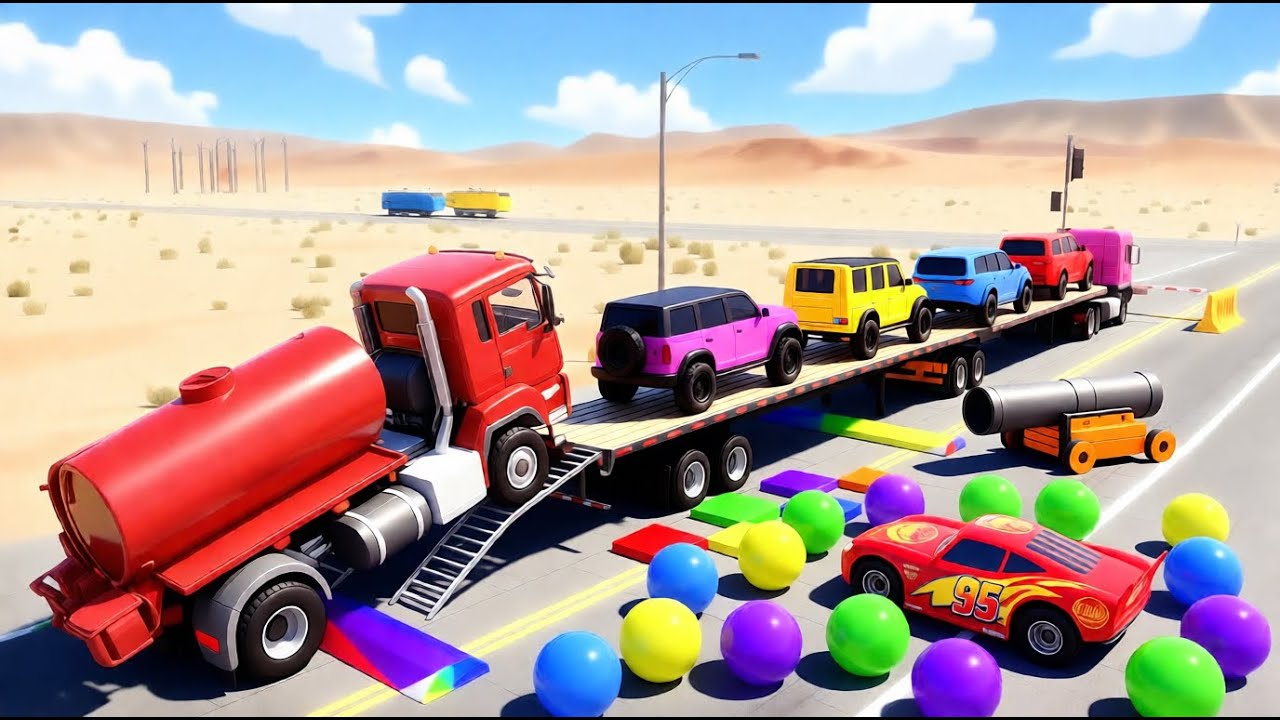 Flatbed Truck McQueen | Transportation with Truck | Pothole vs Car vs GiantSpinner #21 #gameplay