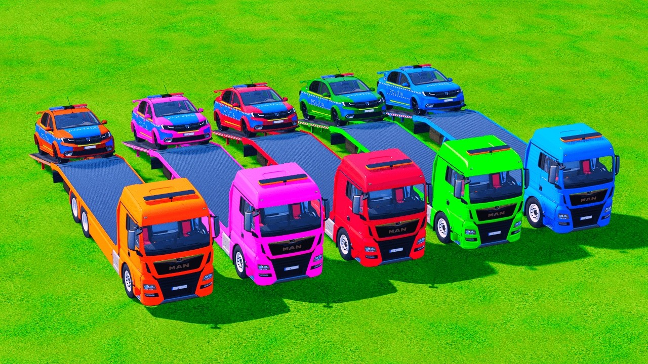 Transporting Color Changing DACIA POLICE CARS to the Garage with MAN Truck! 🚛🌈#34