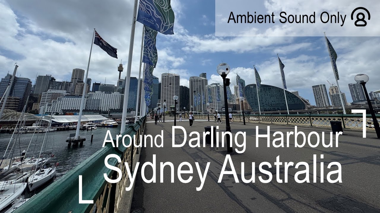 Explore Around Darling Harbour Sydney Australia (Ambient Sound Only) | 4K Walking Tour