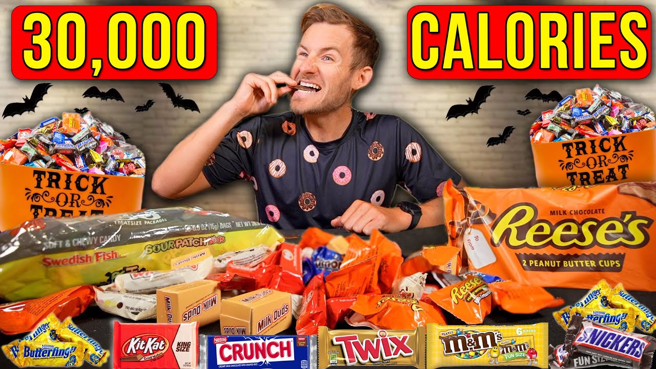 EATING 30,000 CALORIES OF HALLOWEEN CANDY IN 24 HOURS! (INSANE CHALLENGE)