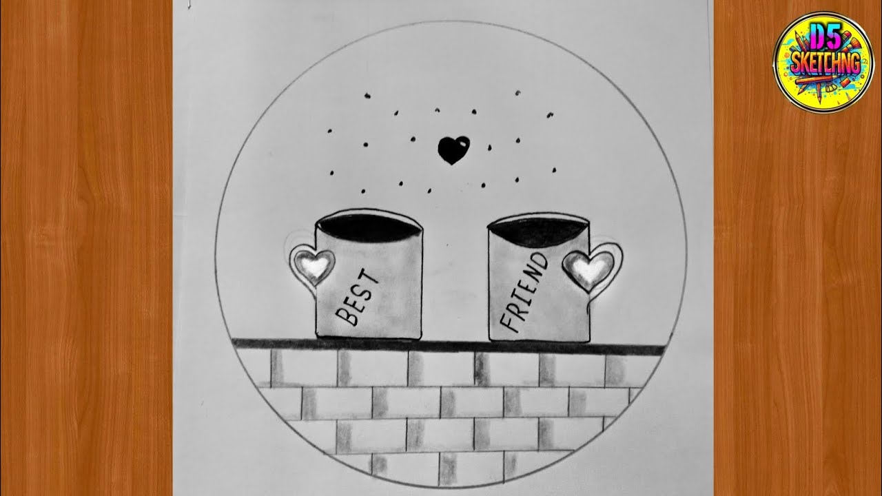 Friendship Drawing Easy || Best Friend in cup drawing || Circle Drawing|| bff drawing.