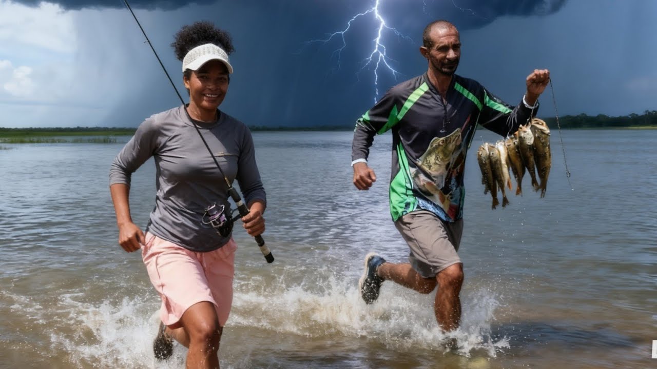 Pescaria surpresa-Anzol, Mergulho e Rede... Mais mais Trovoada nos Expulsou! [Peixe dourado]