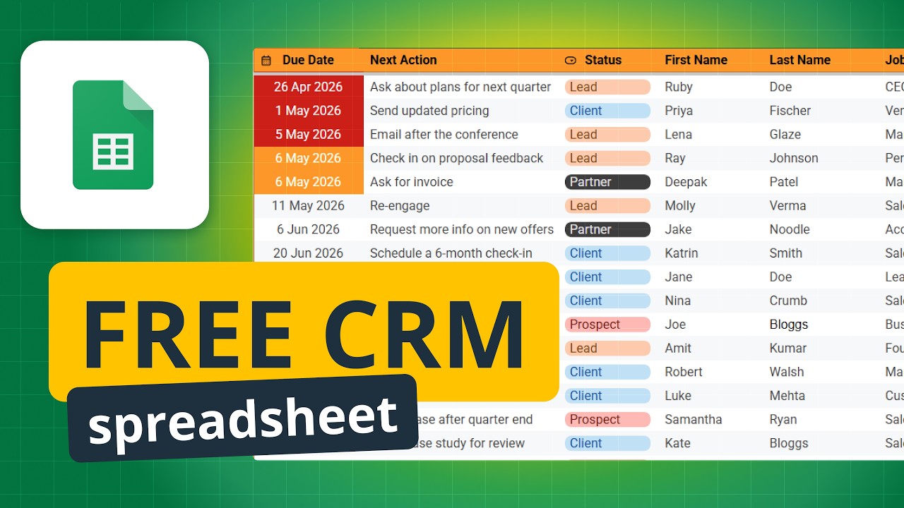 Best FREE CRM in Google Sheets | Template + Spreadsheet Demo