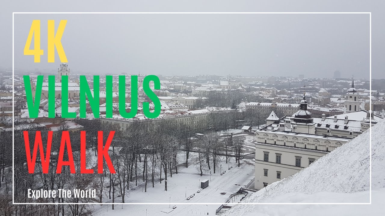 【4K】 Lithuania Vilnius Walk - Snowy Streets, Park, Hill with City Sounds