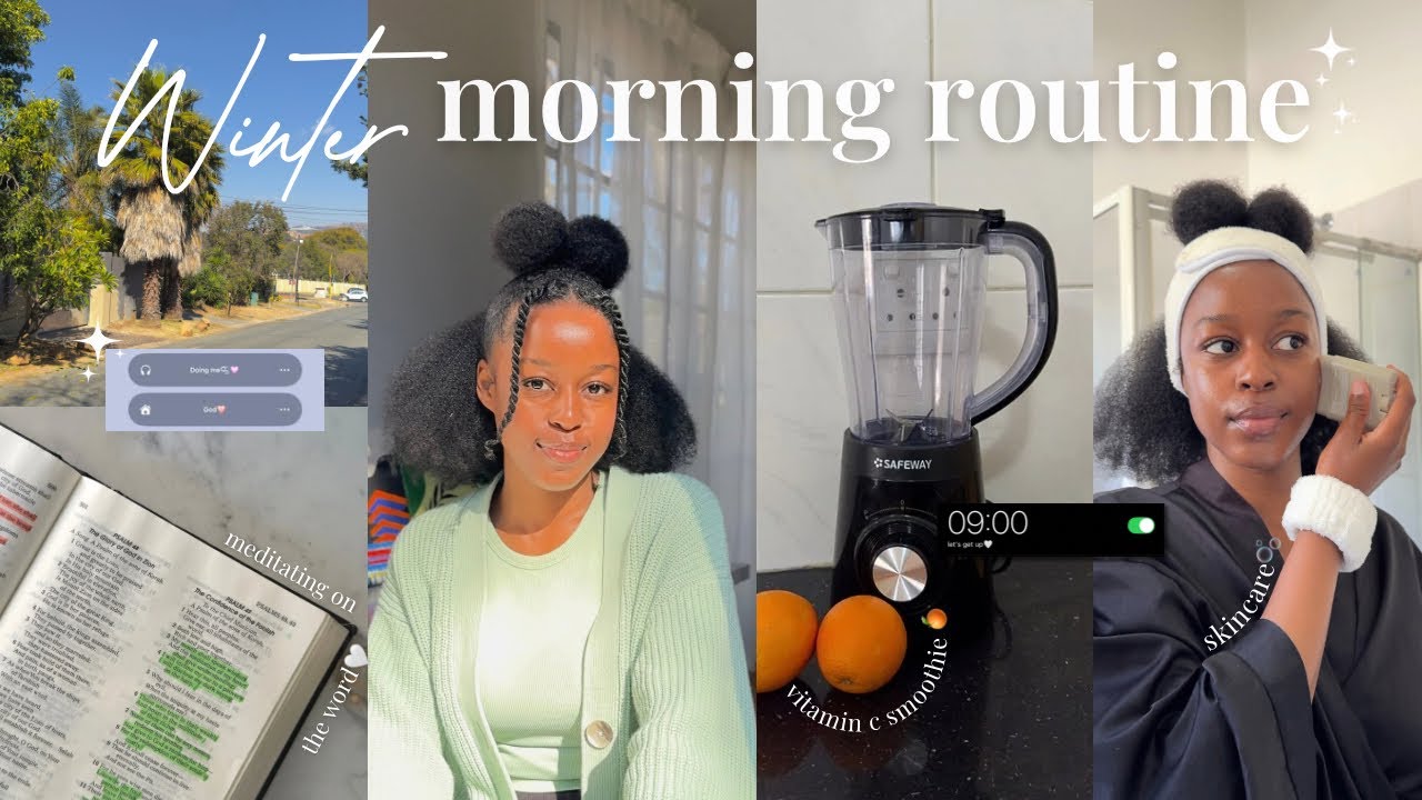 9am winter morning❄️ | green tea, outdoor walk, self care, journaling, 🍊smoothie, time with God🤍