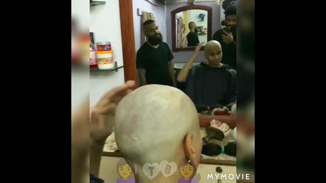 Indian girl headshave at barbershop: long to bald
