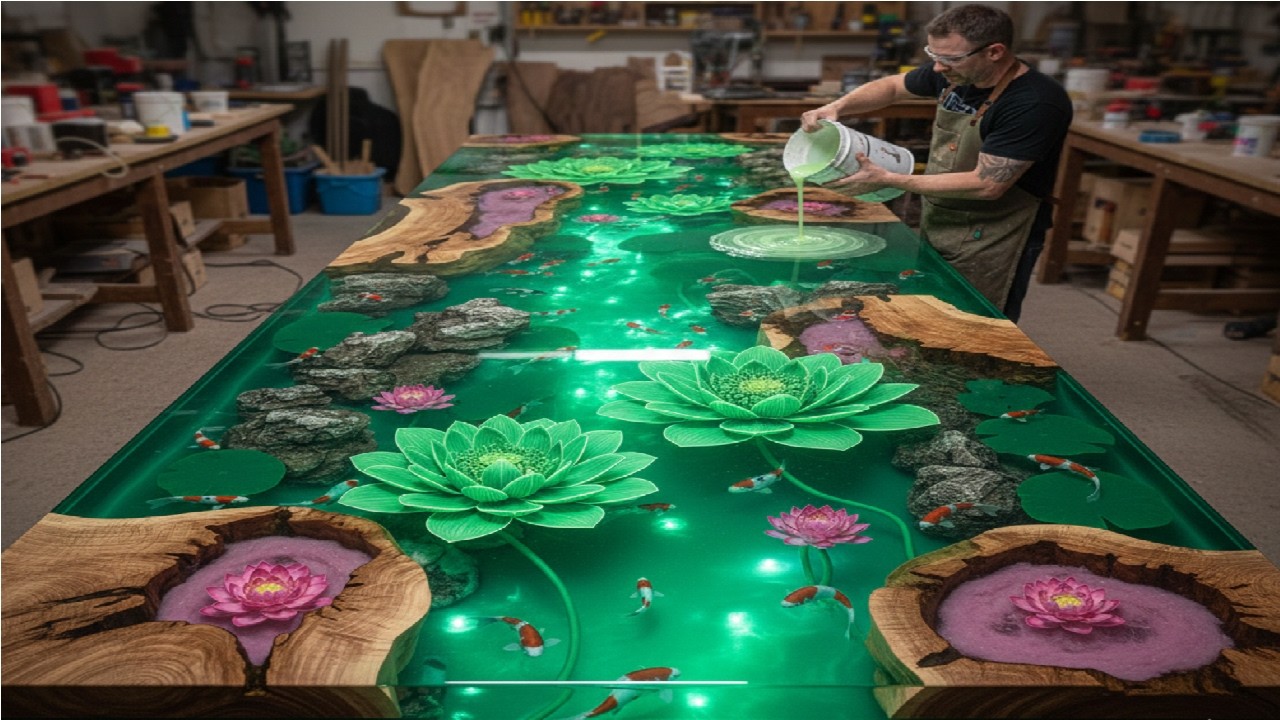 DIY 3D Koi Table   The Entire Process From Resin Pouring to Layered 3D Painting