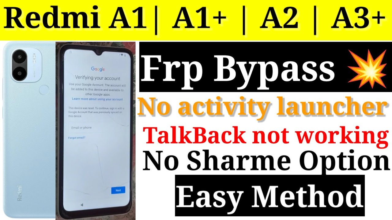 Redmi A1/A1+/A2/A3+ Frp Unlock GoogleAccount Lock | Android 13/14 New Easyworking Method 2026