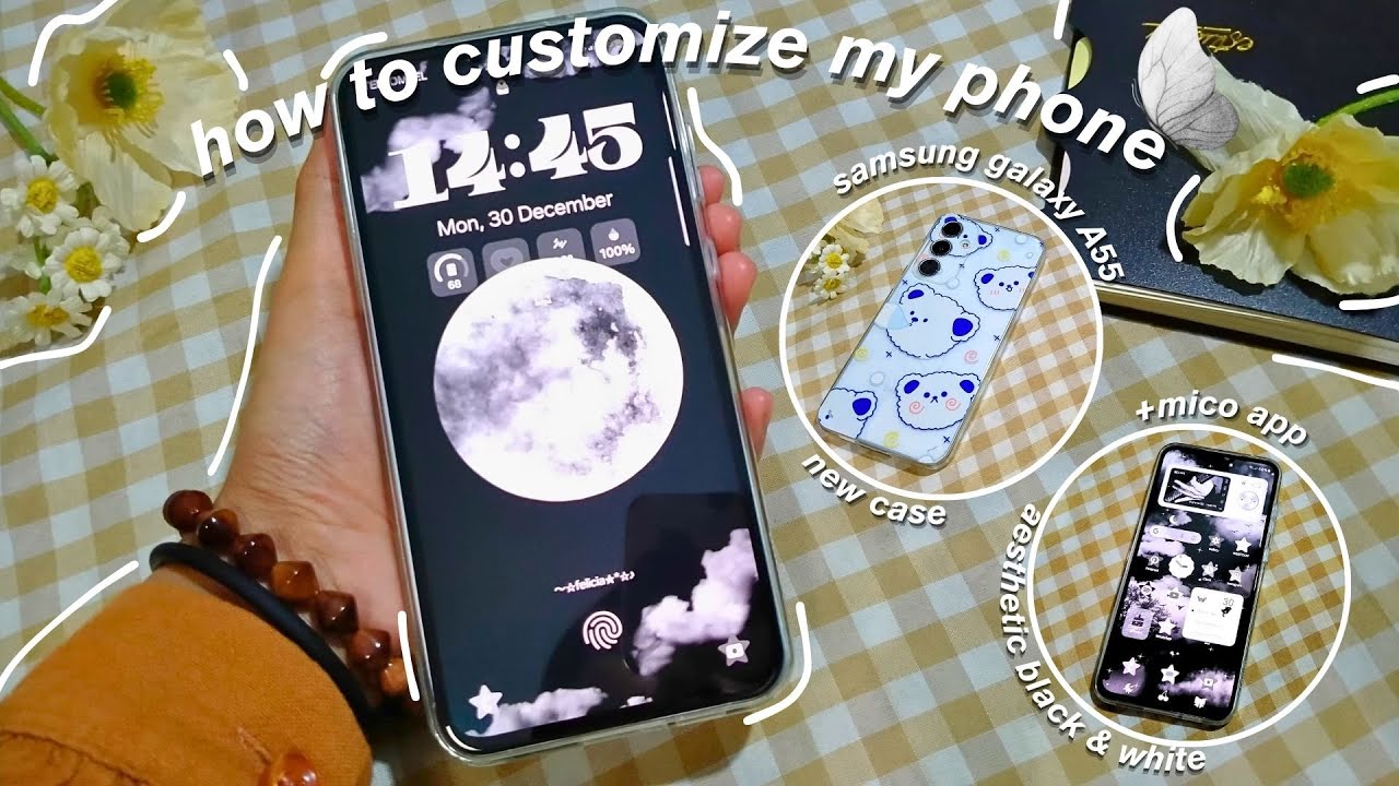 how to customize my phone (Samsung) 🐼 | step-by-step + mico app, simple aesthetic B&W theme 🖤🤍