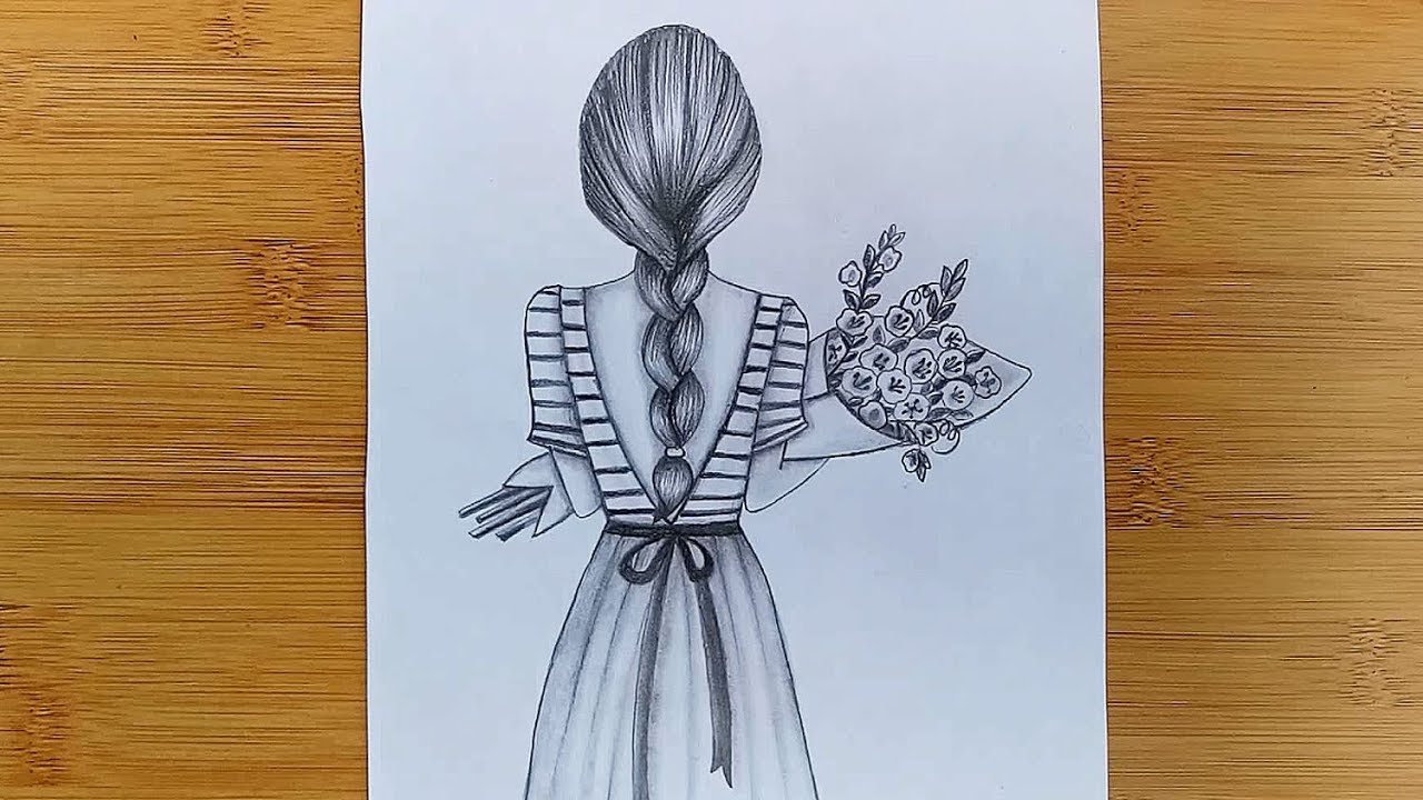 Как нарисовать девушку с букетом цветов // Урок рисования