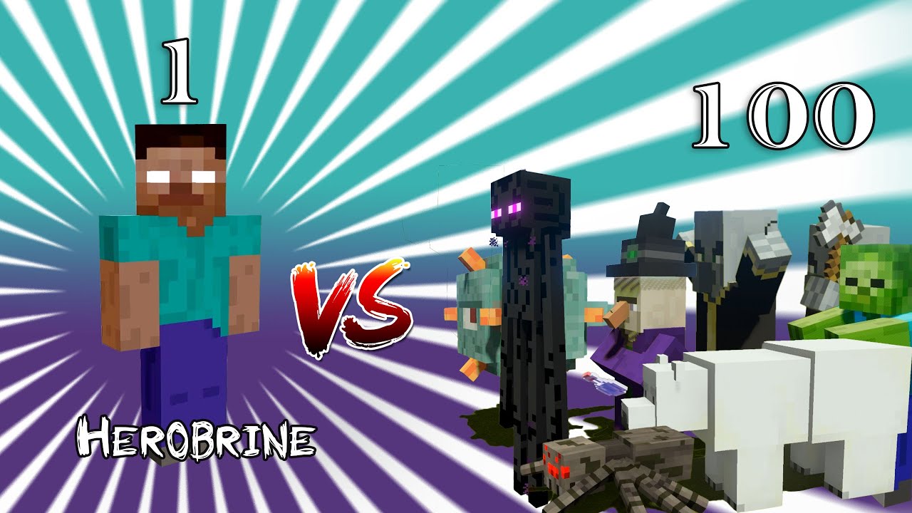 Herobrine Vs Minecraft Mobs 1vs100