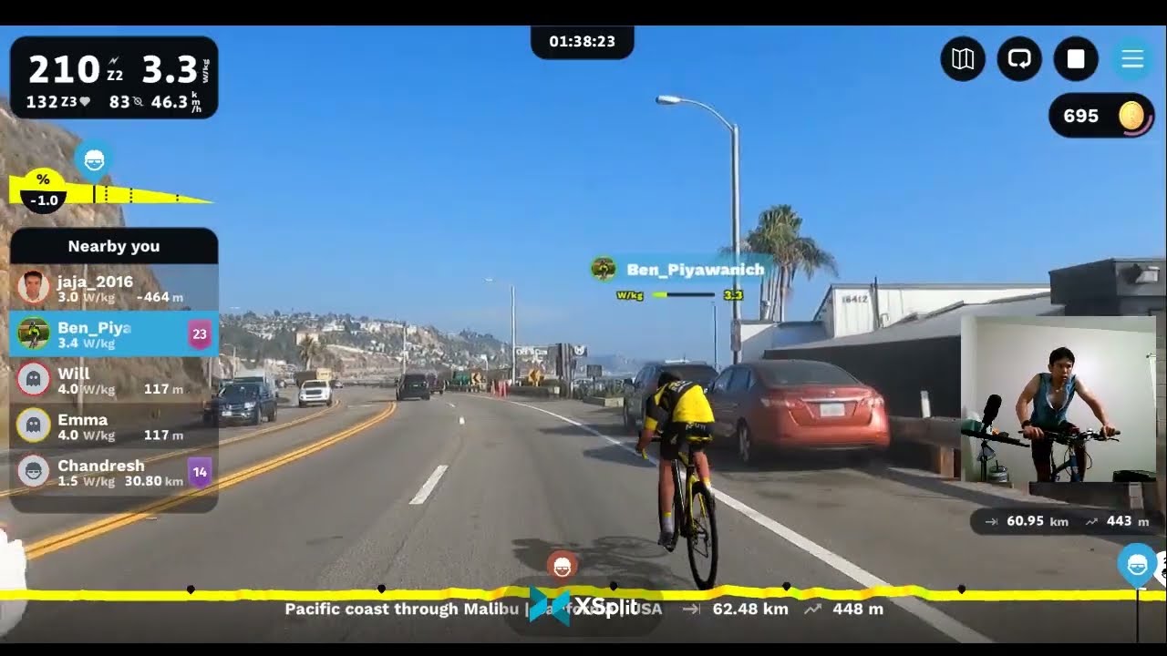 Rouvy Ride: Pacific coast through Malibu California USA