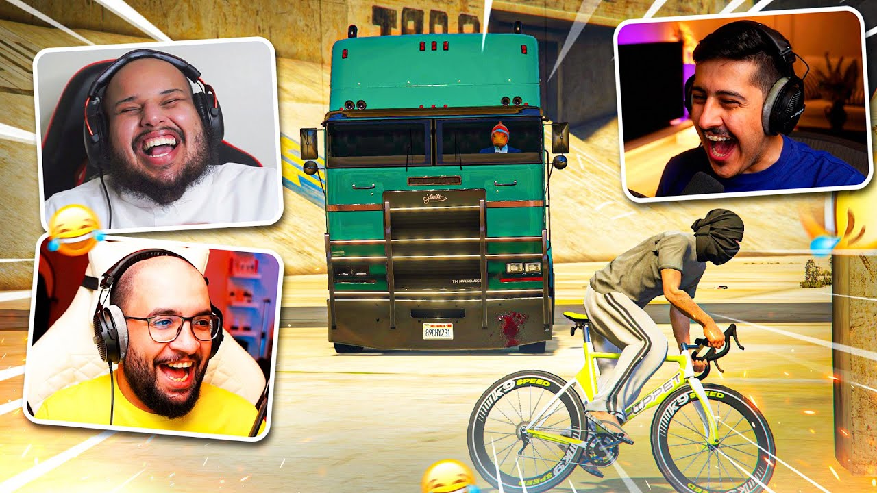 قراند 5 : سيكل 🚲 vs شاحنات 🚚 مع معاذ وأبوعابد ( ضحك 😂) | GTA 5