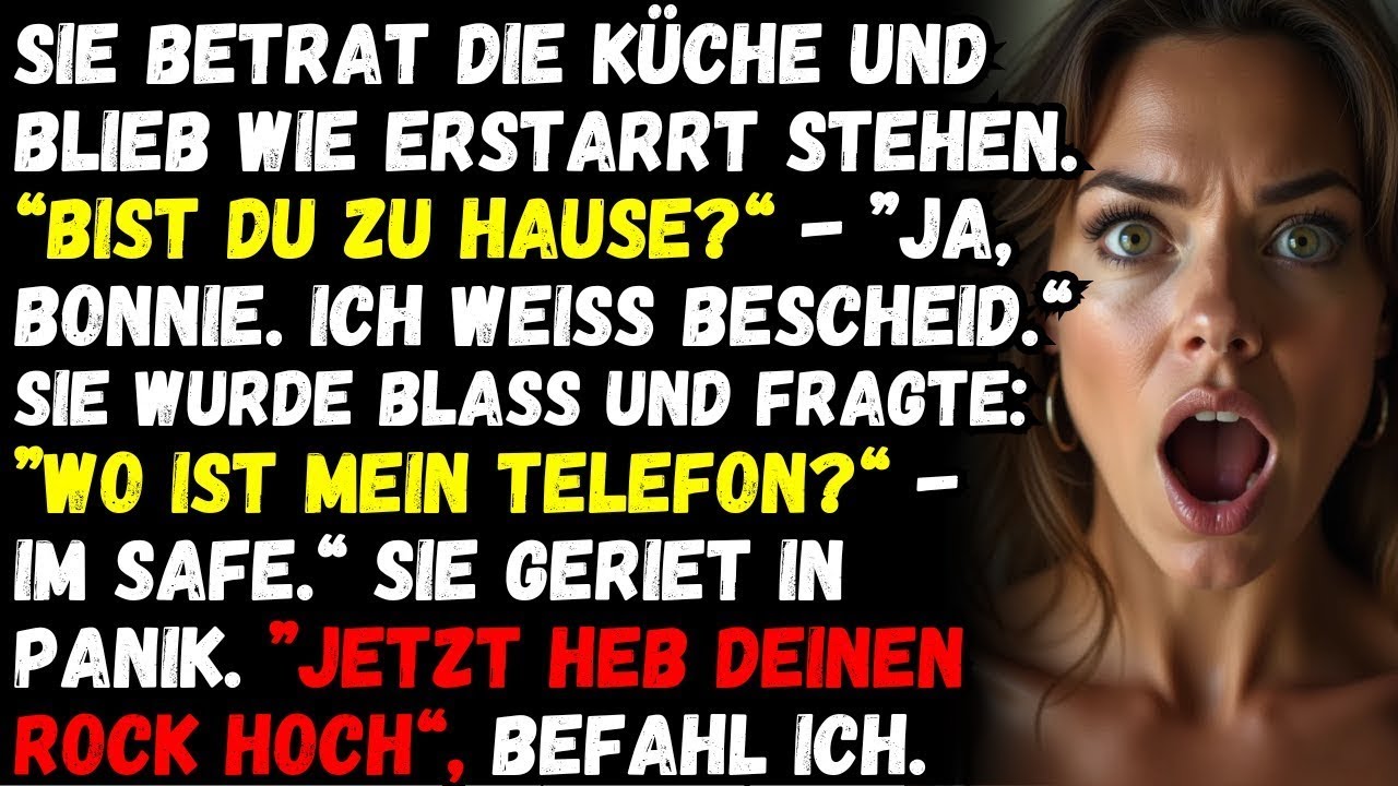 Sie betrat die Küche und blieb wie erstarrt stehen  „Bist du zu Hause “   „Ja, Ich weiß Bescheid