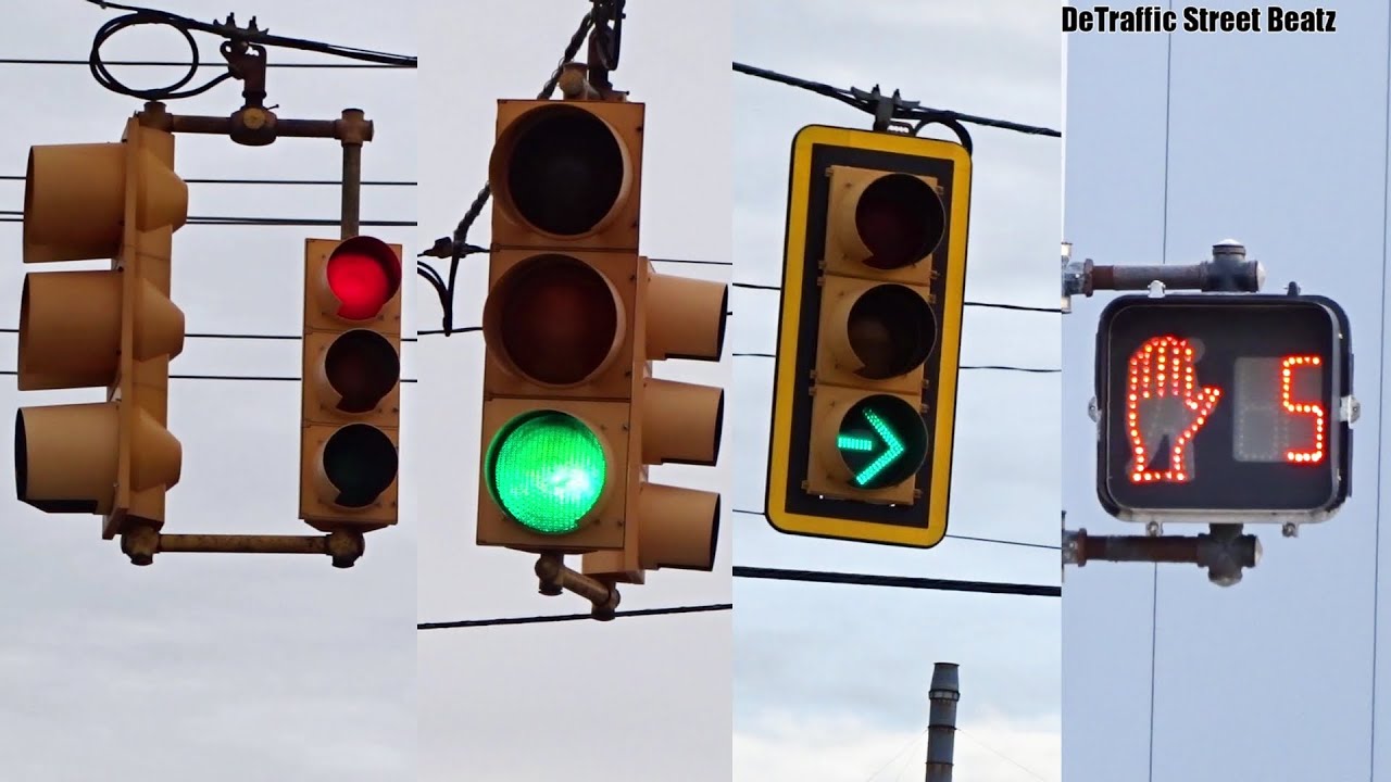 Old Traffic Lights & Flashing Pedestrian Signals at Crosswalk | Mound Rd