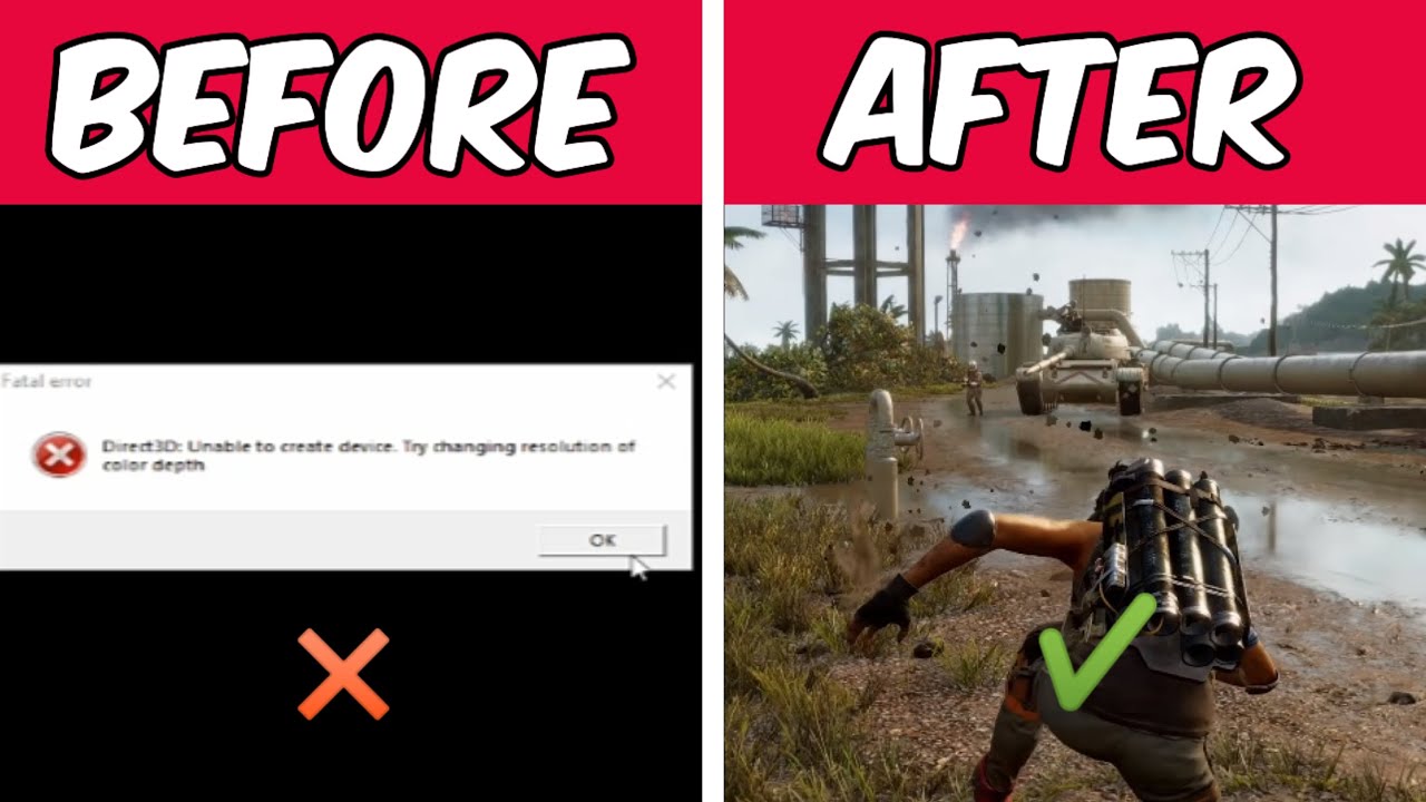 Unable to create device Try changing resolution of color depth error 100% FIXED | Direct3DError