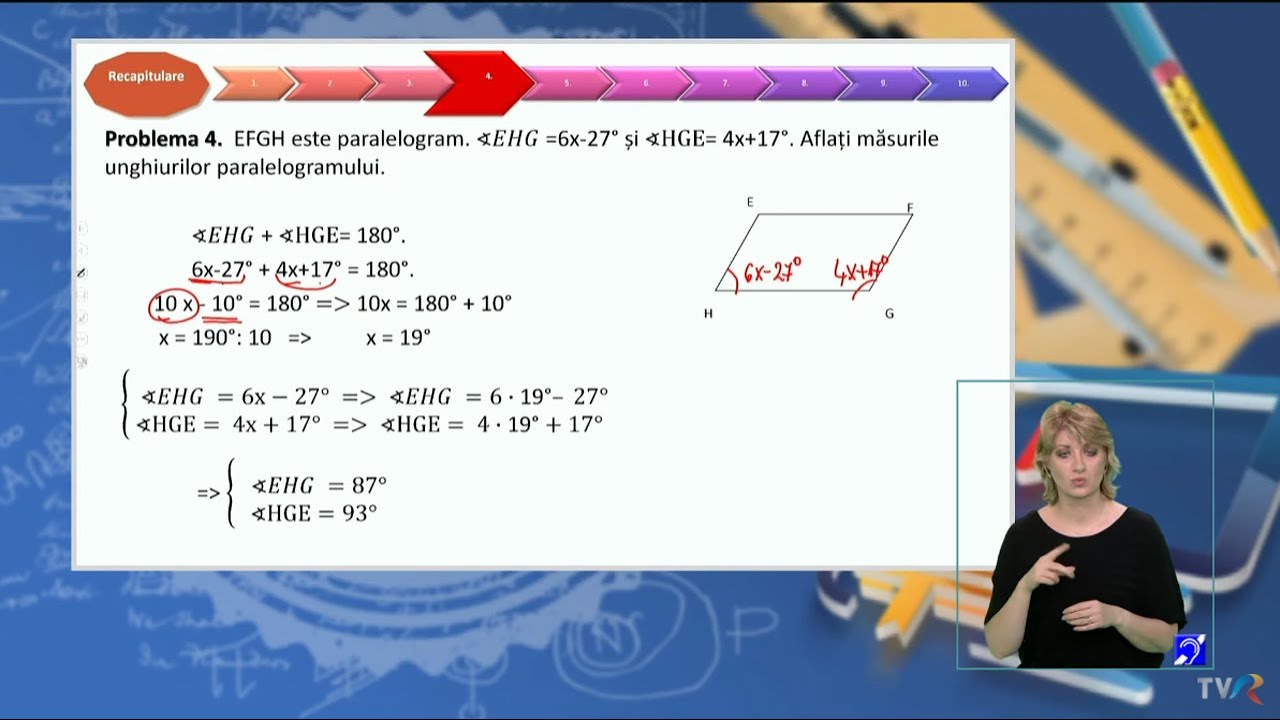 TeleŞcoala: Matematică clasa a VIII-a – Paralelogramul şi dreptunghiul (@TVR2)