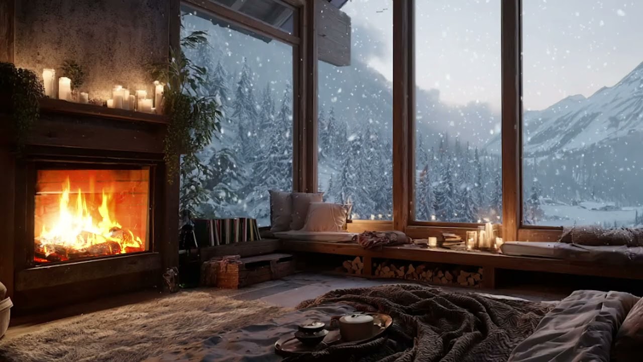 Heavy Snowstorm & Relaxing Piano Music 🌨️ Cozy Winter Night Ambience