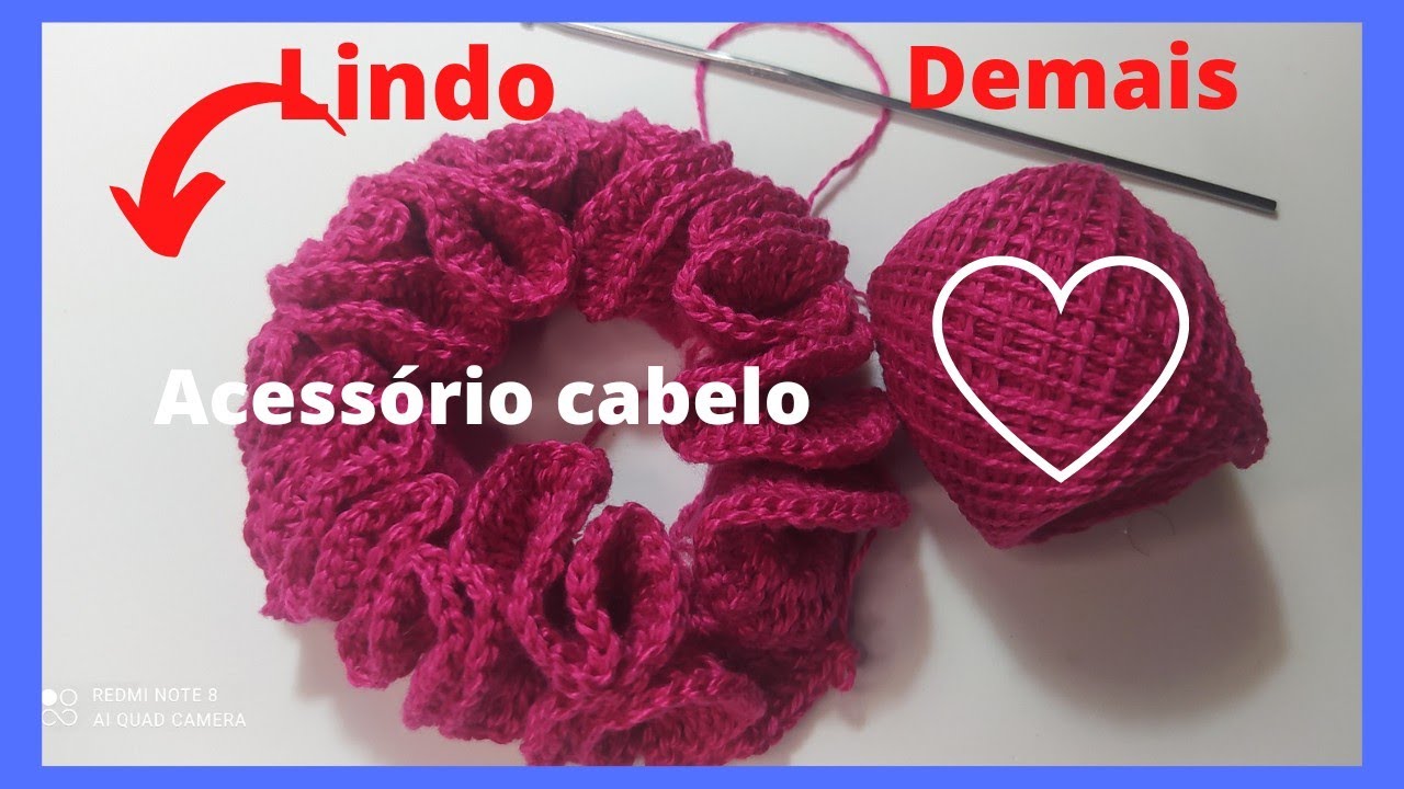 SCRUNCHIES Prendedor de cabelo frufru Crochê Passo a passo #iniciante /coque balé