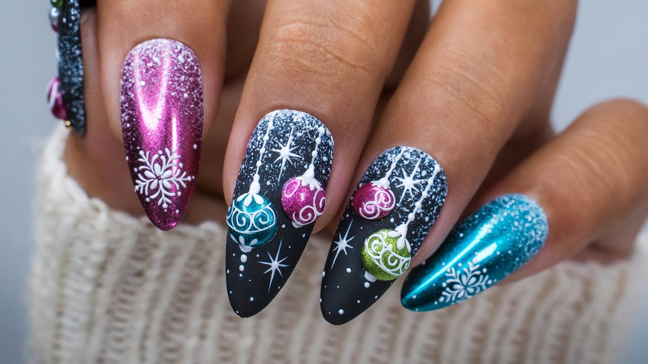 🎄Festive Ornament Nail Art | Christmas & Winter Night Designs✨
