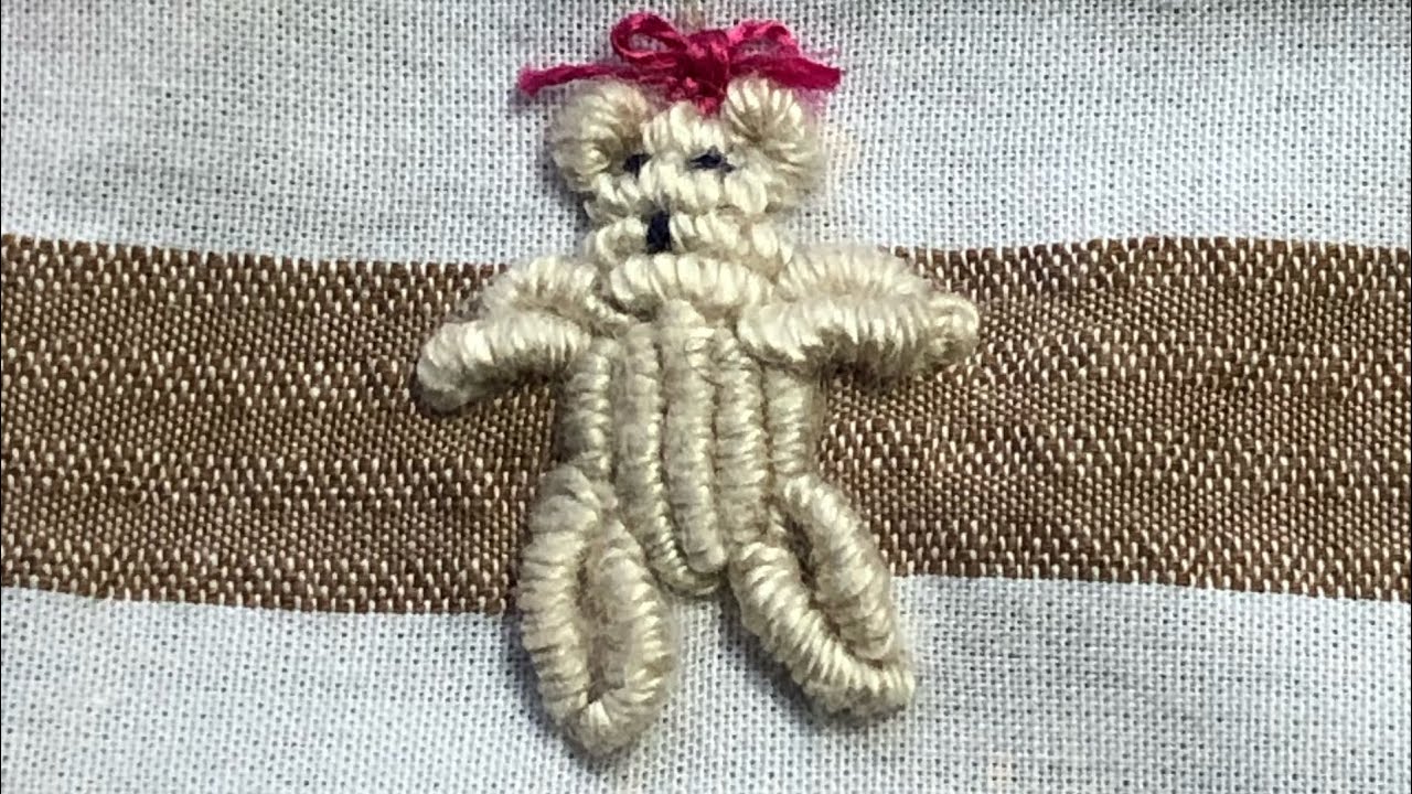 27. Bullion knot teddy bear - stitch along - fabric dictionary of stitches - slow stitch