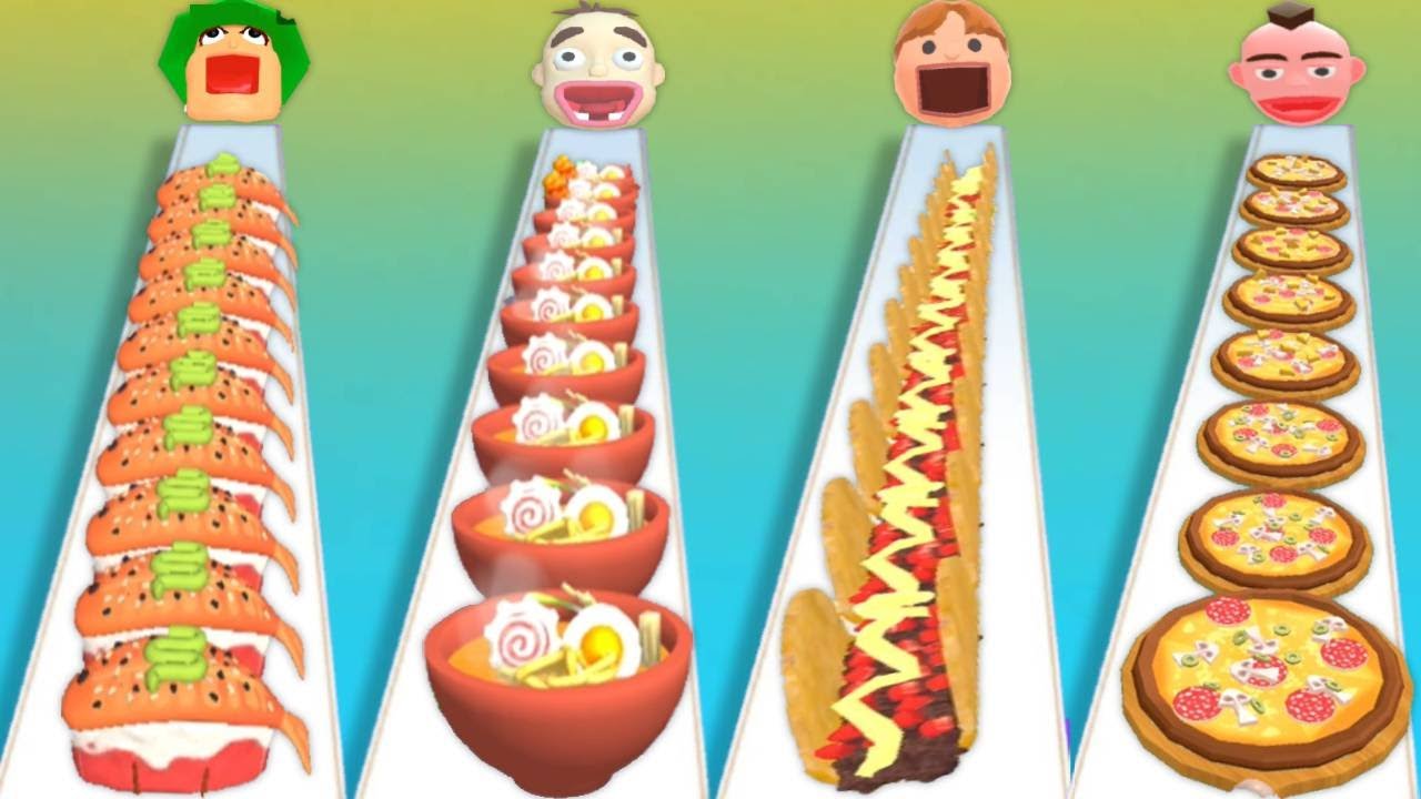 SUSHI CRAFT vs RAMEN STACK vs TACO RUN vs PIZZA STACK - Gameplay Walkthrough All Levels UPDATED
