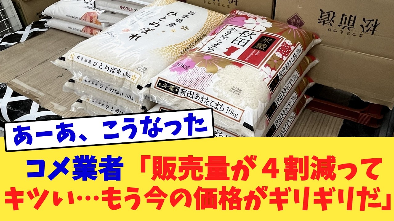 コメ業者「販売量が４割減ってキツい…もう今の価格がギリギリだ」
