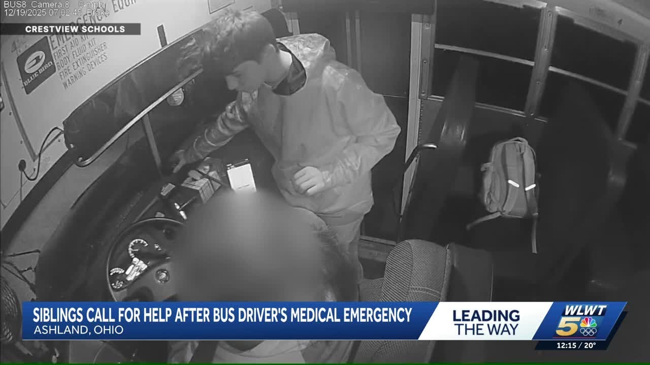 Siblings call for help after bus driver's medical emergency