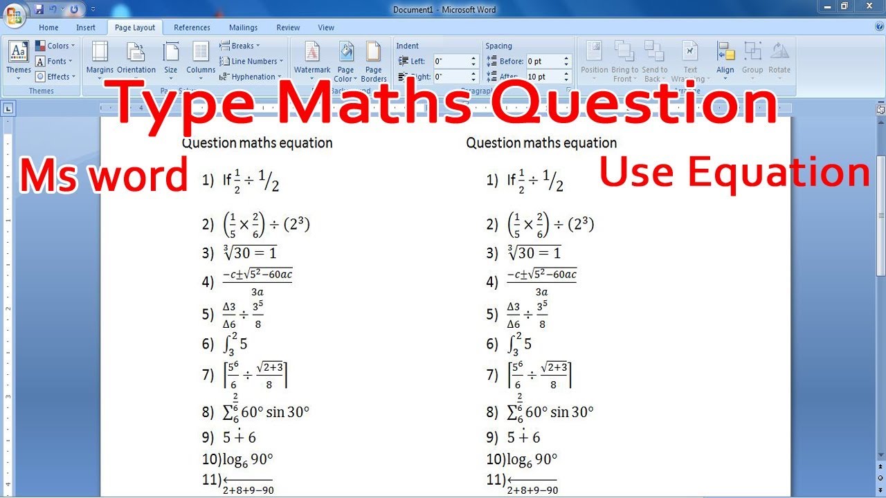 How to type math question in ms word us equation | ms word Tutorial | use ms word equation |