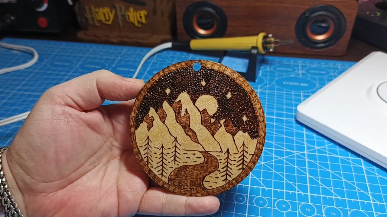 Ручное выжигание по дереву. Пейзаж горы / Manual wood burning. Mountain landscape. #pyrography