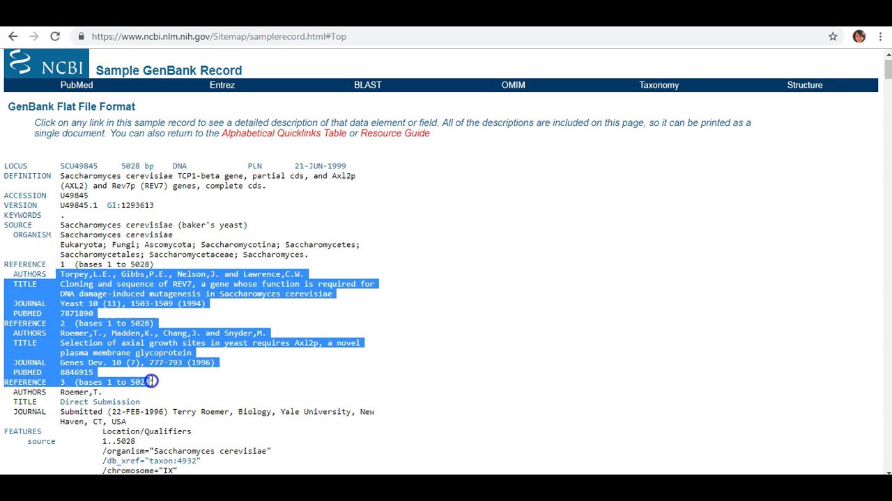 NCBI Genbank (Sequence) Flat File y Revision History (Revisión Histórica de una Secuencia)
