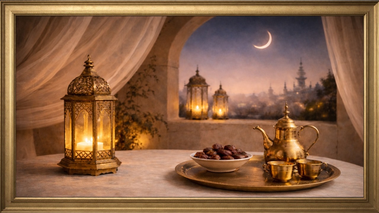 4K TV Frame Art: Ramadan Lantern & Crescent Moon | 3 Hours Samsung Frame Art