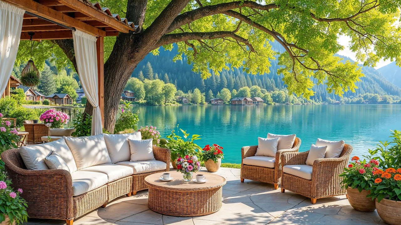 🌿Relaxing Jazz by the Lakeside Garden | Beautiful Outdoor Ambience for Focus & Study