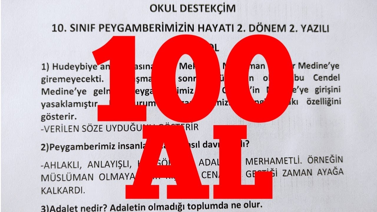 10. Sınıf Peygamberimizin Hayatı 2. Dönem 2. Yazılı