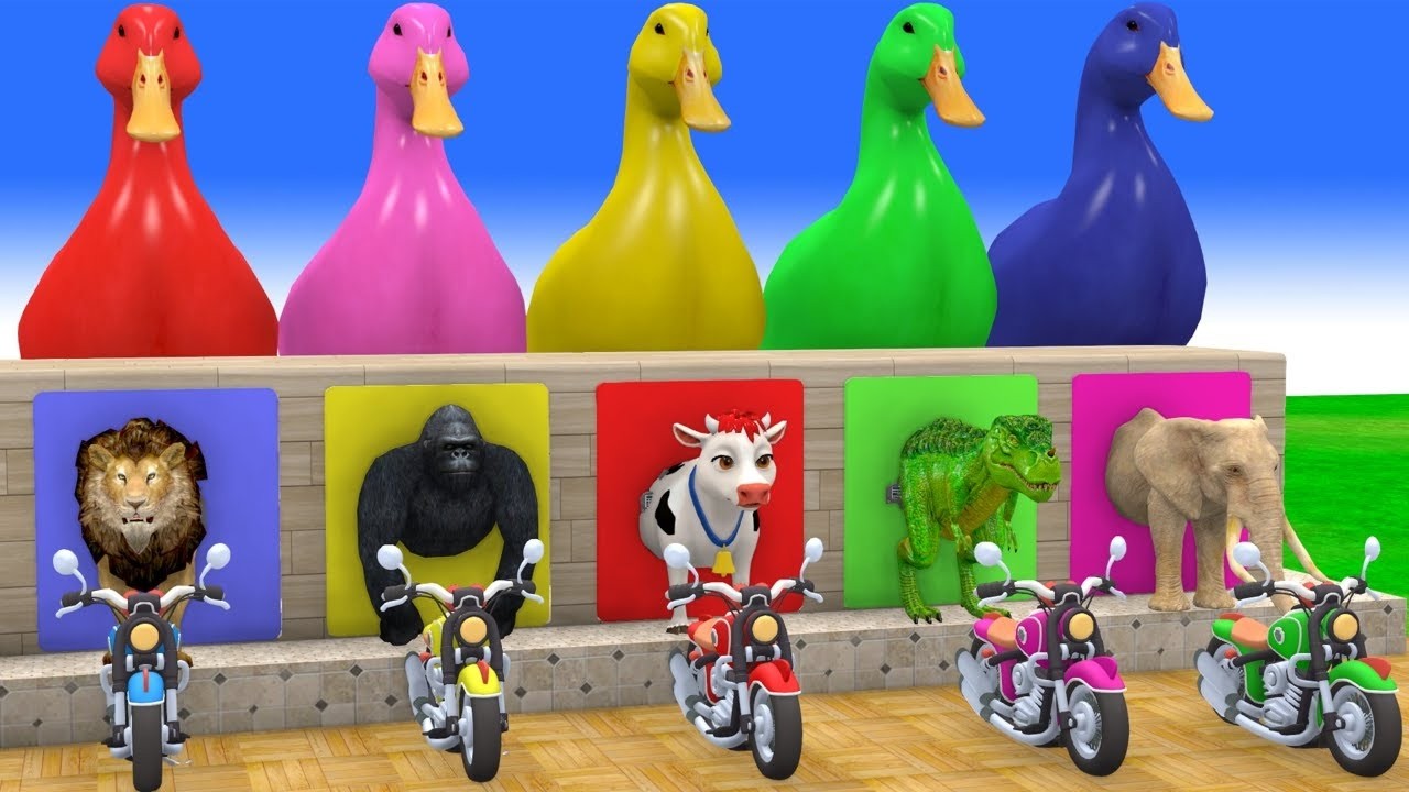 Long Slide Game With Cow Elephant Gorilla Hippopotamus Tiger 3d Animal Game Funny 3d AnimalsVideo
